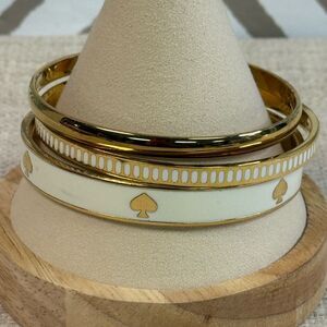Kate Spade White & Gold Bangle Set of 3 “Come Full Circle” “Heart of Gold”